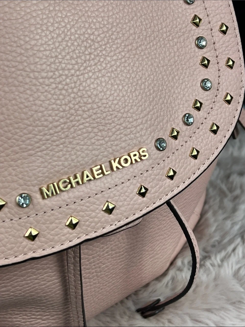 Michael Kors Riley Large Studded Leather Backpack Rose Pink 35F8CRLB7L